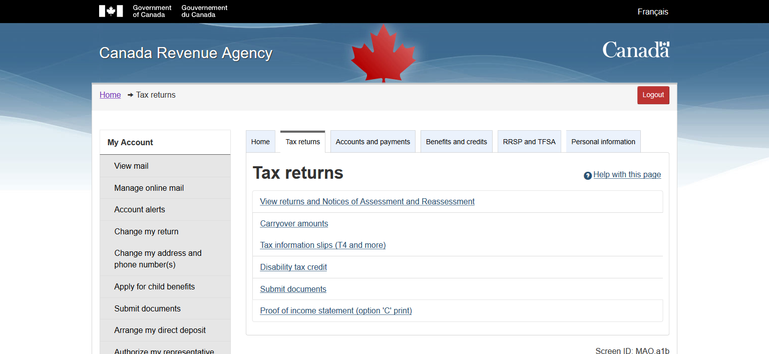 online canada revenue agency