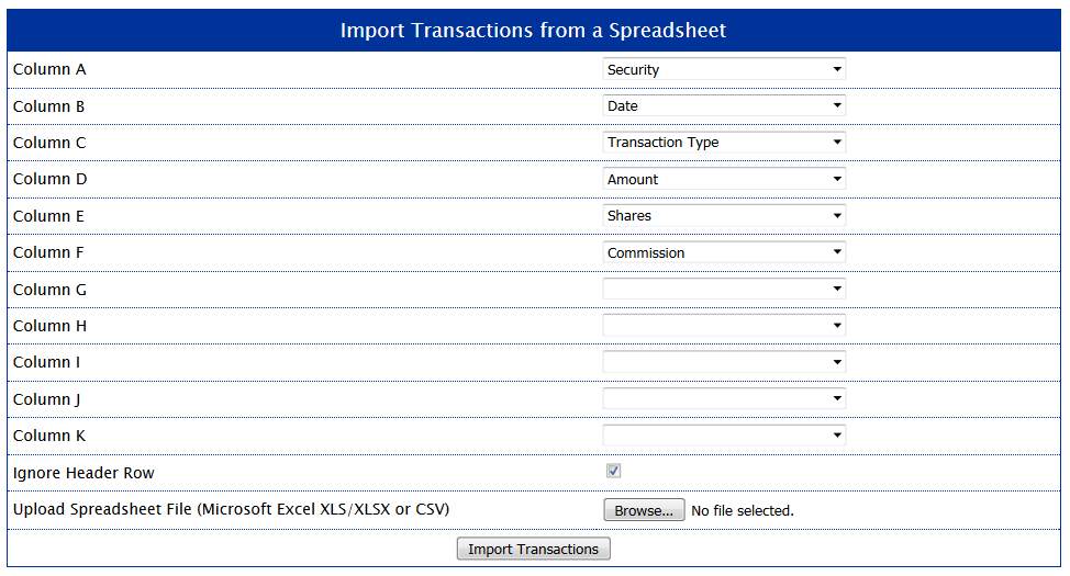 Import Transactions from a Spreadsheet Form