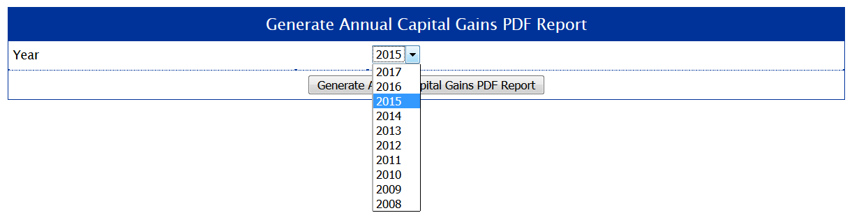 Select Year for Annual Capital Gains Report